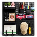 TurnSun Pegboard Wall Organizer 24x24 Black Modular 4‑Shelf System-0
