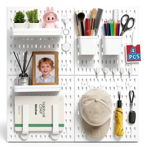 TurnSun White Pegboard Organizer 23x23 Inch Design with 12 Hooks-0