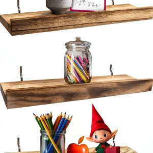 WOWKIT Pegboard Shelf 3-Piece Wooden Wall-Mounted Set 14x4 Heavy Duty-0