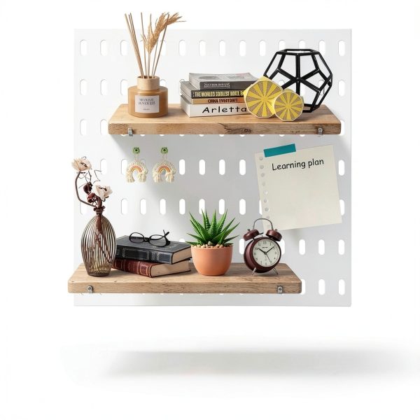 Aemygo Wooden Pegboard Shelf Set Bohemian Beige 11.8" x 3.9"-1